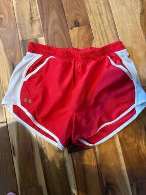 Under Armour Women's Red Athletic Shorts with White Trim